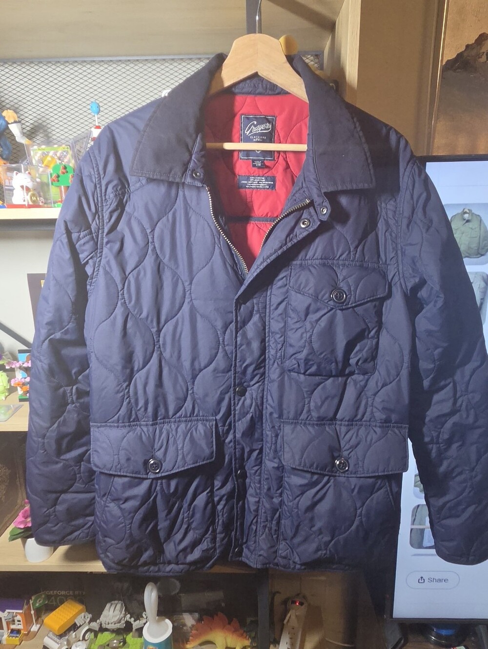 Grayers Men's Blue Quilted Short Jacket Pockets Zip/Button Size L Regular
